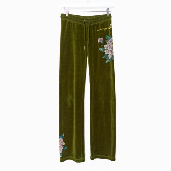 SOLD - Vintage Early 2000s Ed Hardy Green Velour Geisha Tracksuit - Size XS - Picture 11 of 16